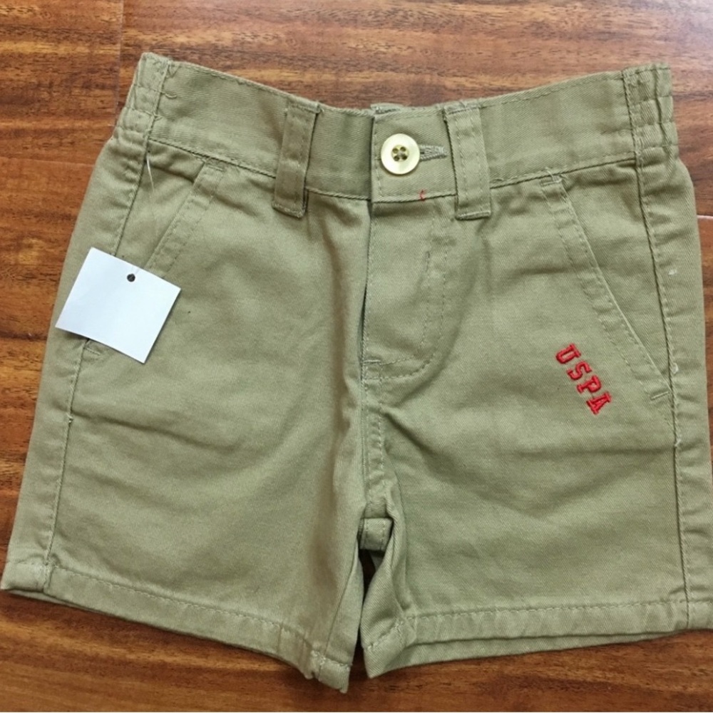 NWT New U.S. Polo Assn Baby Boy Khaki Elastic Waistband Chino Shorts Size 6-9M